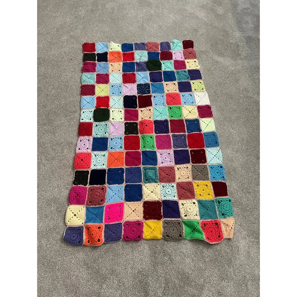 Vintage Grannycore Blanket Crochet 56 x 34 Afghan Cottagecore Country